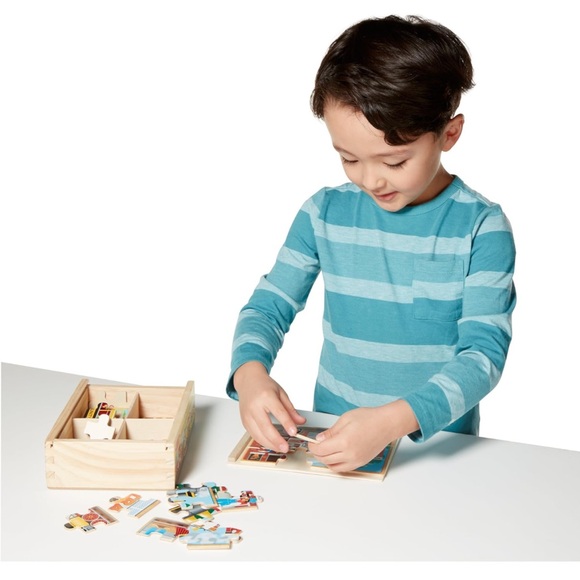 NWT Melissa & Doug wooden puzzles in box vehicles fire truck bus race car train - Picture 4 of 8